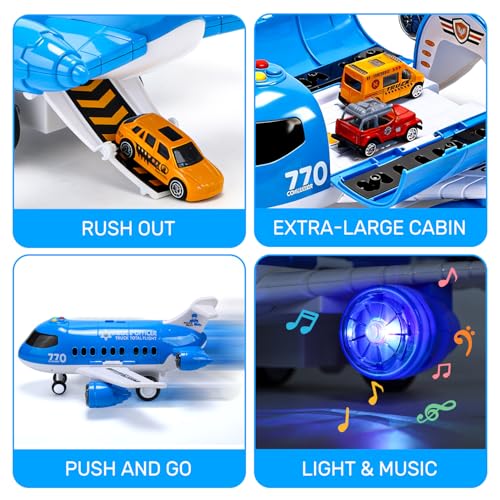 CUTE STONE Toy Airplane with Lights Sounds Friction Powered Plane Toy with Mini Cars for Kids Great Gift for Boys and Girls - Image 5