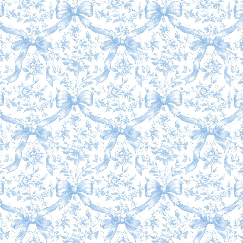 FYSUIMU Blue Bow Floral Peel and Stick Wallpaper Roll 17 in x 18 Ft Coquette Blue Bowknot Flower SelfAdhesive Contact Paper Wall Decoration for Home Bedroom Bathroom Laundry Room - Image 2