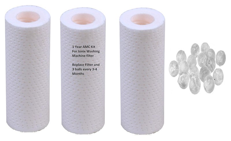 IONIX spare filter cartridge set for washing machineShowerGeyser filter Remove sediment hardness from water3 cartridges and 15 softnening balls - Image 1
