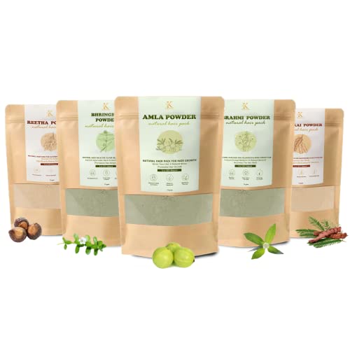 Kimayra Hair Care Powder Combo (Amla, Brahmi, Bhringraj, Shikakai, Reetha Powder - Natural Hair Combo Pack For Healthy Scalp, Control Dandruff & Hairfall |All Hair Type Pack of 5, 75g Each Total 375g) - Image 1