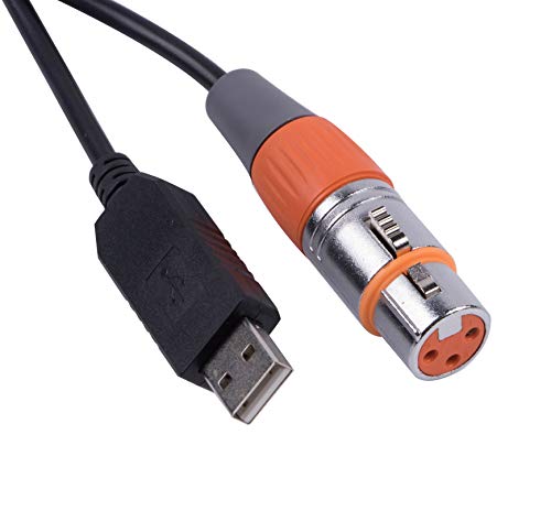 usangreen USB to DMX Interface Adapter LED DMX512 Studio Computer PC Stage Lighting Controller Dimmer FT232RL RS485 3PIN XLR Serial Converter Cord Support Win10 (6ft, Black USB Shell) - Image 1