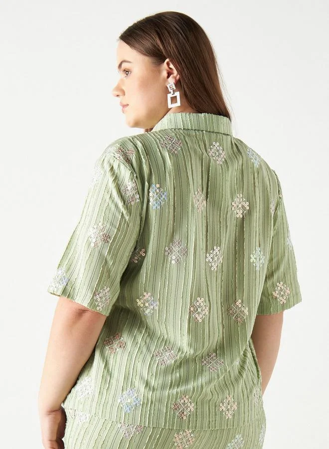 Splash FAV Sequin Embellished Striped Shirt