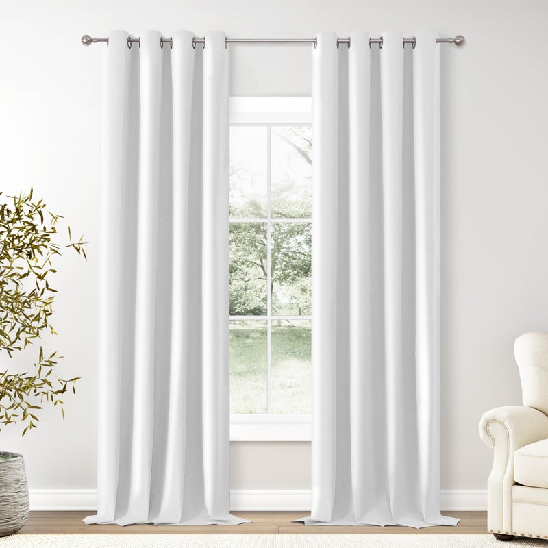 ChrisDowa White Linen Blackout Curtains 120 Inch Length 2 Panels Set Burg Extra Long 10 Ft Grommet Drapes Linen Textured Total Sun Blocking Curtains for Living Room Cottage High Window 52W x 120L - Image 1