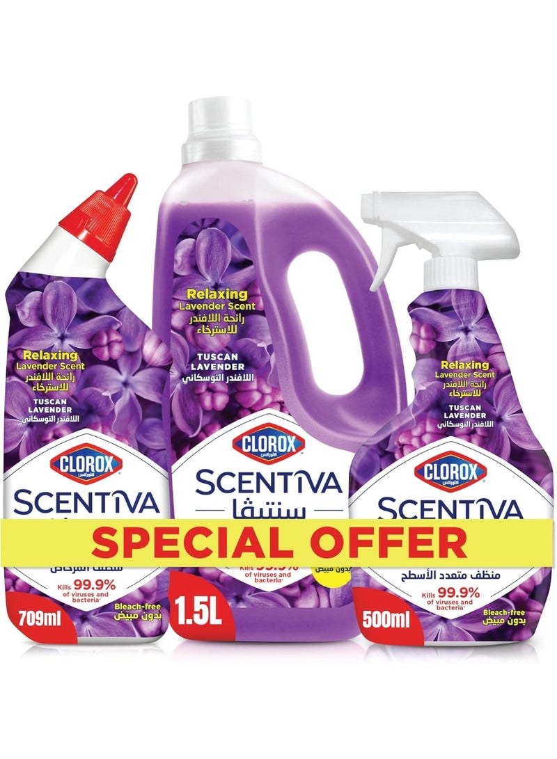 Clorox Scentiva Tuscan Lavender Bundle Includes Multipurpose Disinfectant Floor Cleaner 3L + 709ml + 500ml - Image 1