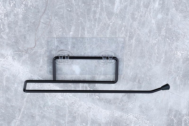 Pathavi حامل ورق تواليت مثبت على الحائط من الفولاذ المقاوم للصدأ - للمطبخ والحمام، رف خطاف لاصق للمناشف، ورق المطبخ، أو الملحقات - لا حاجة للحفر (أسود) - Image 2