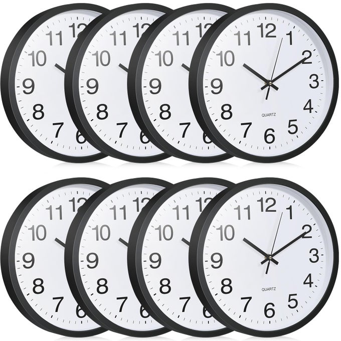 8 PCS WALL CLOCK BULK LARGE SILENT BATTERY OPERATED CLASSROOM CLOCKS QUARTZ ANALOG NON TICKING WALL CLOCKS ROUND FOR OFFICE SCHOOL KITCHEN CLASSROOM HOME BEDROOM DECORATIVEBLACK12 INCH