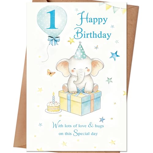 HEJOYN 1st Birthday Card, First Birthday Card, 1st Birthday Cards Gift for Baby Boys Baby Girls,Baby Birthday Card - Image 1