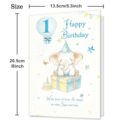 HEJOYN 1st Birthday Card, First Birthday Card, 1st Birthday Cards Gift for Baby Boys Baby Girls,Baby Birthday Card - Image 3