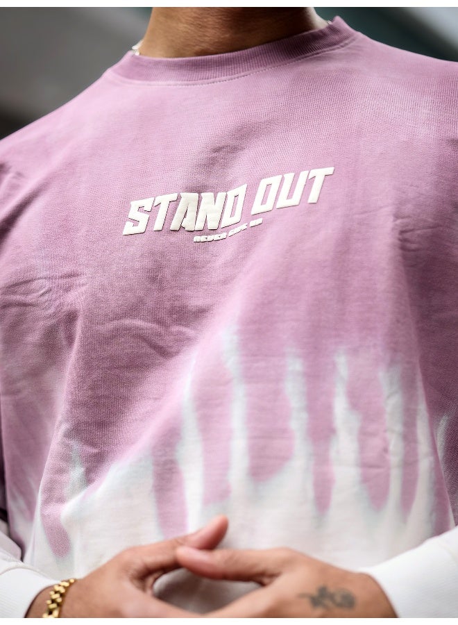 Maniac Mens Stand Out Ombre Wash Round Neck 3/4th Sleeve Pink Cotton T-Shirt - Image 3