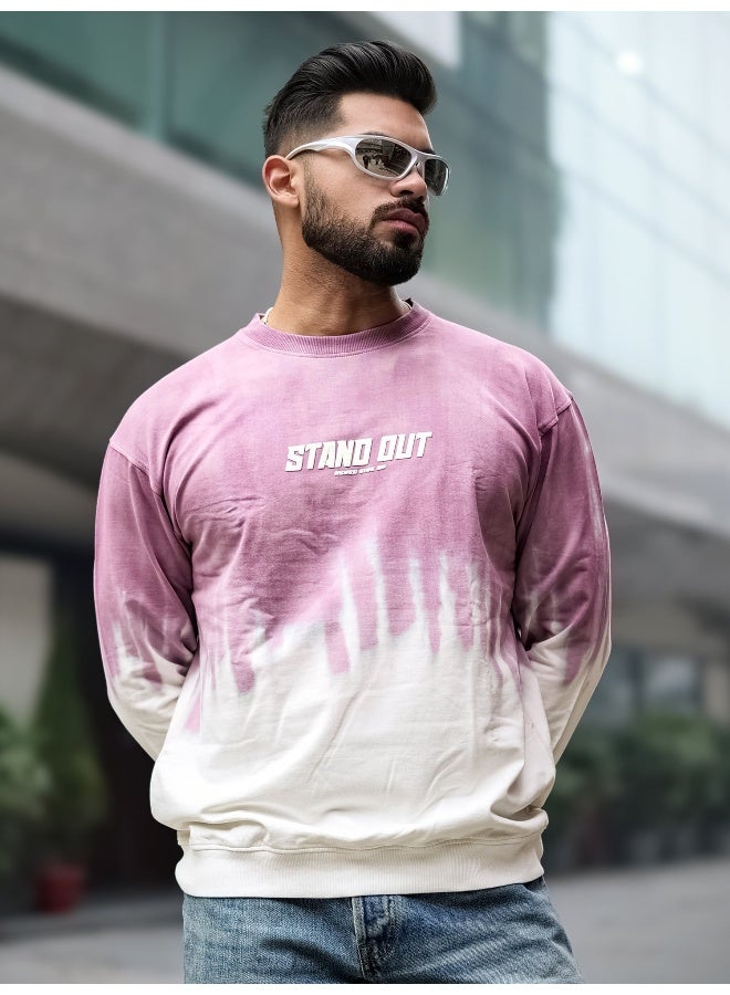 Maniac Mens Stand Out Ombre Wash Round Neck 3/4th Sleeve Pink Cotton T-Shirt - Image 2