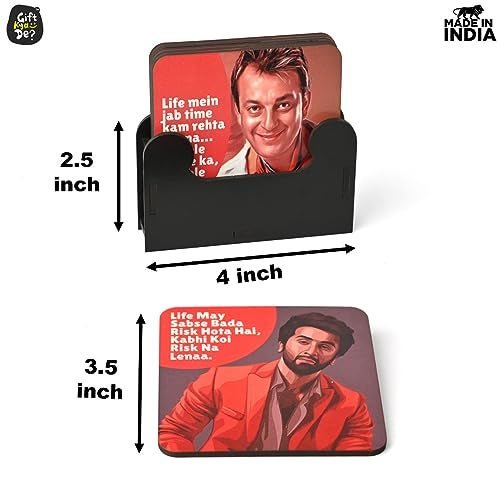 Gift Kya De giftkyade Coaster Set Of 6 Multi Colour Wooden Coasters With Proper Coaster Stand Designer Coaster Set Fit For Tea Cups, Coffee Mugs And Glasses (Square Ecofriendly Bollywood) - Image 4