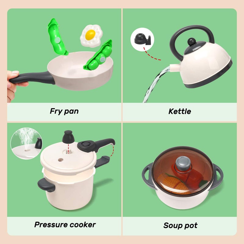 CUTE STONE Pretend Play Kitchen Toy with Cookware Steam Pressure Pot and Electronic Induction Cooktop, Cooking Utensils, Toy Cutlery, Cut Play Food, Shopping Basket Learning Toy for Girls Boys - Image 4