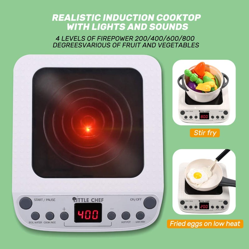 CUTE STONE Pretend Play Kitchen Toy with Cookware Steam Pressure Pot and Electronic Induction Cooktop, Cooking Utensils, Toy Cutlery, Cut Play Food, Shopping Basket Learning Toy for Girls Boys - Image 2