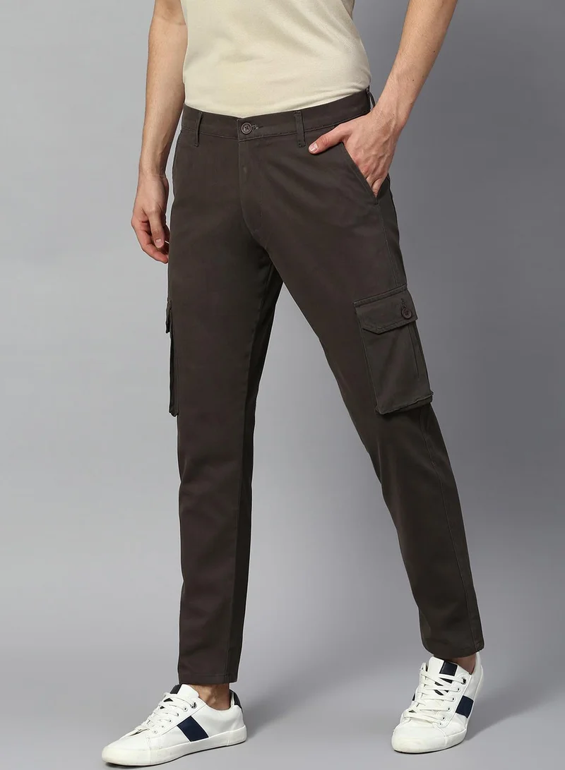 دينيس لينغو بنطلون كارغو رجالي رمادي داكن بقصة مستقيمة - قطن 1%، طويل، إغلاق بأزرار وسحاب