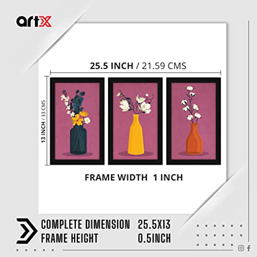 ArtX Paper Floral Vase Wall Art Painting, Framed Paintings, 13 X 25.5 inches(Combined), 8.5 X 13 each, Multicolor, Set of 3 (AXC00165-FLR) - Image 2