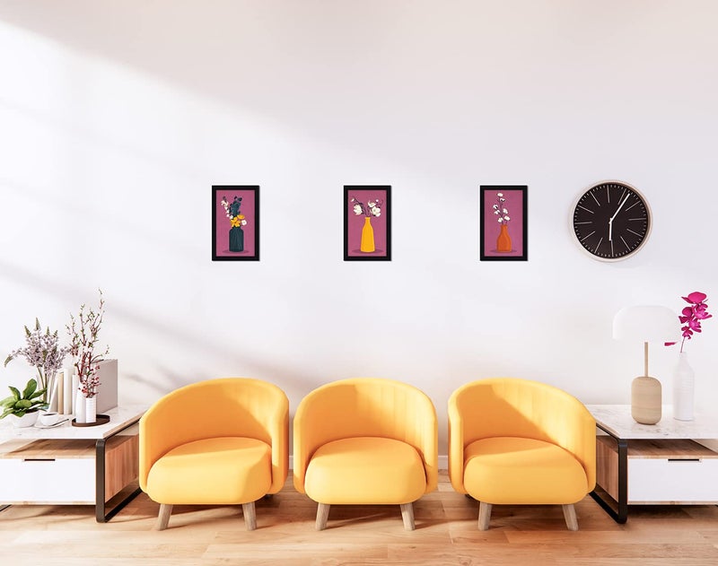 ArtX Paper Floral Vase Wall Art Painting, Framed Paintings, 13 X 25.5 inches(Combined), 8.5 X 13 each, Multicolor, Set of 3 (AXC00165-FLR) - Image 3