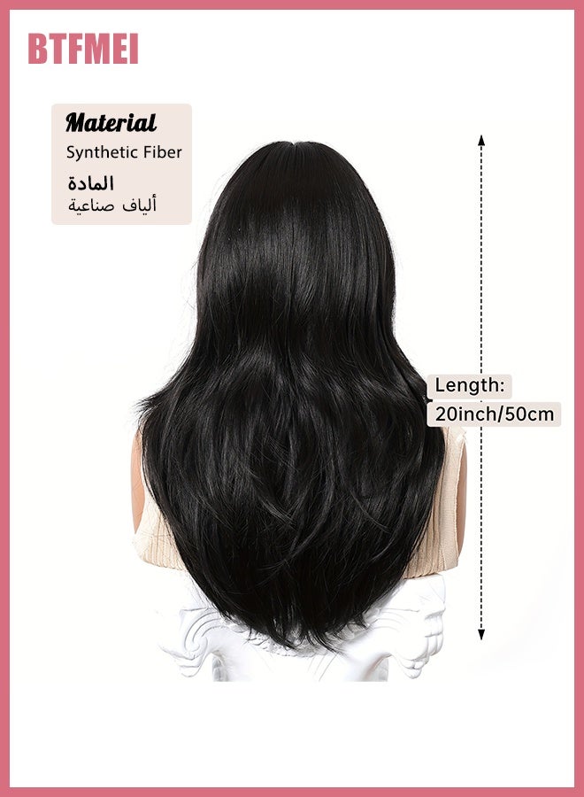 BTFMEI Long Straight Black Wig for Women 60cm, Synthetic Heat Resistant Hairpiece with Net Cap, Natural Middle Part, Daily Wear Wig for Party, Cosplay, Wedding & Fashion Styling - Image 2
