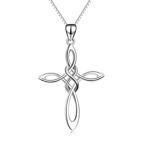 LUHE Celtic Knot Cross Necklace Sterling Silver Polished Religious Infinity Love Irish Celtics Jewelry Gifts for Women - Image 1