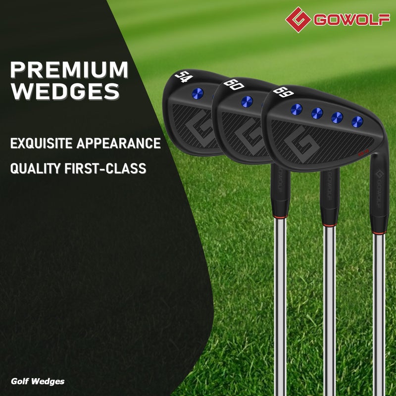 Gowolf Golf Wedges 54, 60, 69 Sets for Men, Premium Forged Full Face Golf Wedges Right Hand, Golf Gap Wedges Sand Wedge Lob Wedge, Golf Clubs CNC Milled Face for More Spin - Great Golf Gifts (Black) - Image 2