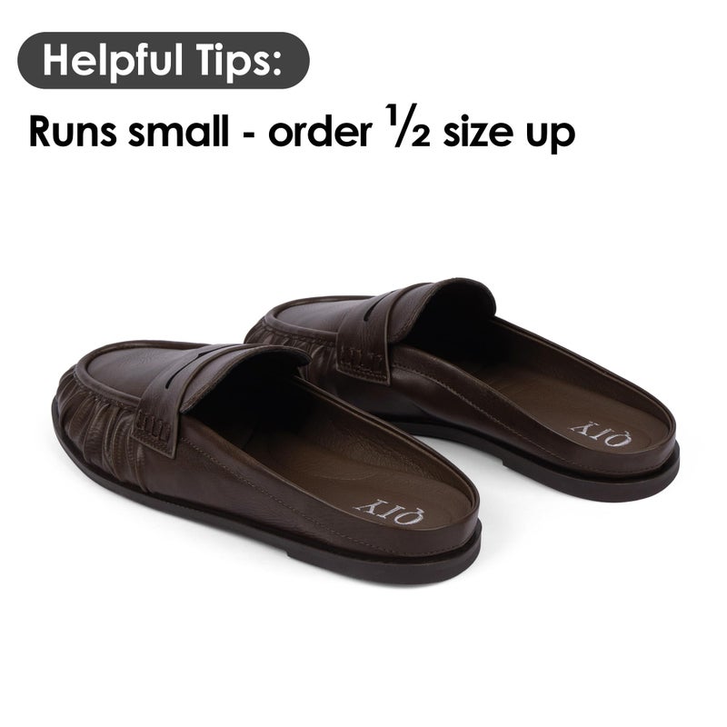 QIY Womens Mules Slip on Brown Loafers for Women Penny Loafers Comfortable Dressy Slingback Backless Faux Leather Flats Slippers Slides Office Walking Casual Shoes Size 7 - Image 5