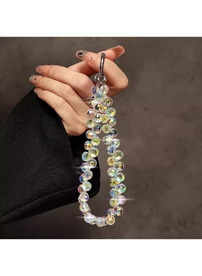 NIBEMINENT Super Cute Beaded Phone Charm – Trendy Phone Chain Wrist Strap, Shining Beads Chain Lanyard for Cell Phone