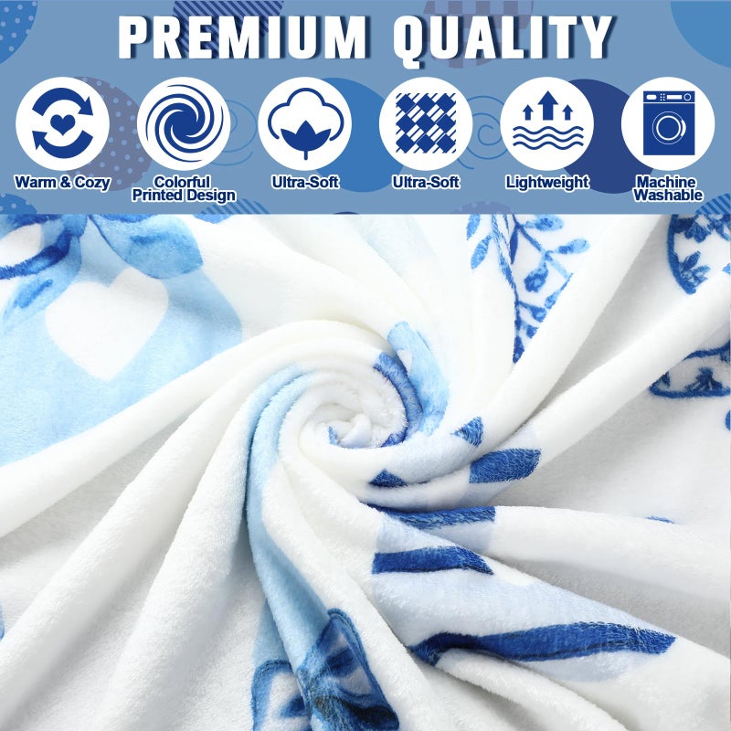 Fanfanwin Easter Chinoiserie Throw Blanket Coquette Bunny Egg Flannel Blanket Blue and White Bunny Decor Soft Cozy Gifts for Couch Bed Chair Spring Farmhouse Home Office Decor, 50"x60" - Image 3