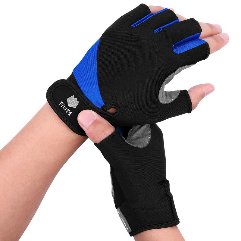 FitsT4 Sports قفازات FitsT4 الرياضية نصف الأصابع مع راحة مبطنة للغوص، الإبحار، ركوب الجت سكي، التزلج على الألواح، التجديف والتزلج على الماء، مناسبة للرجال والنساء والشباب، زرقاء، XL - Image 3