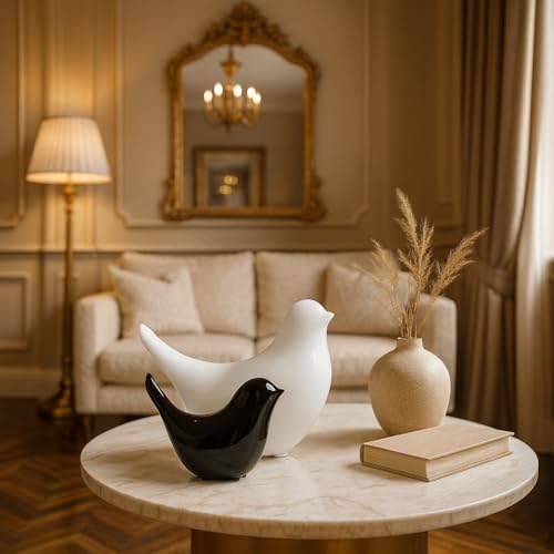 SRJANA Creative Black and White Glossy Ceramic Birds Figurines Home Decorations Accessories Party (Pack of 2, White and Black) - Image 5