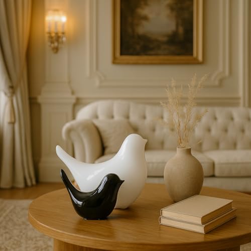 SRJANA Creative Black and White Glossy Ceramic Birds Figurines Home Decorations Accessories Party (Pack of 2, White and Black) - Image 3