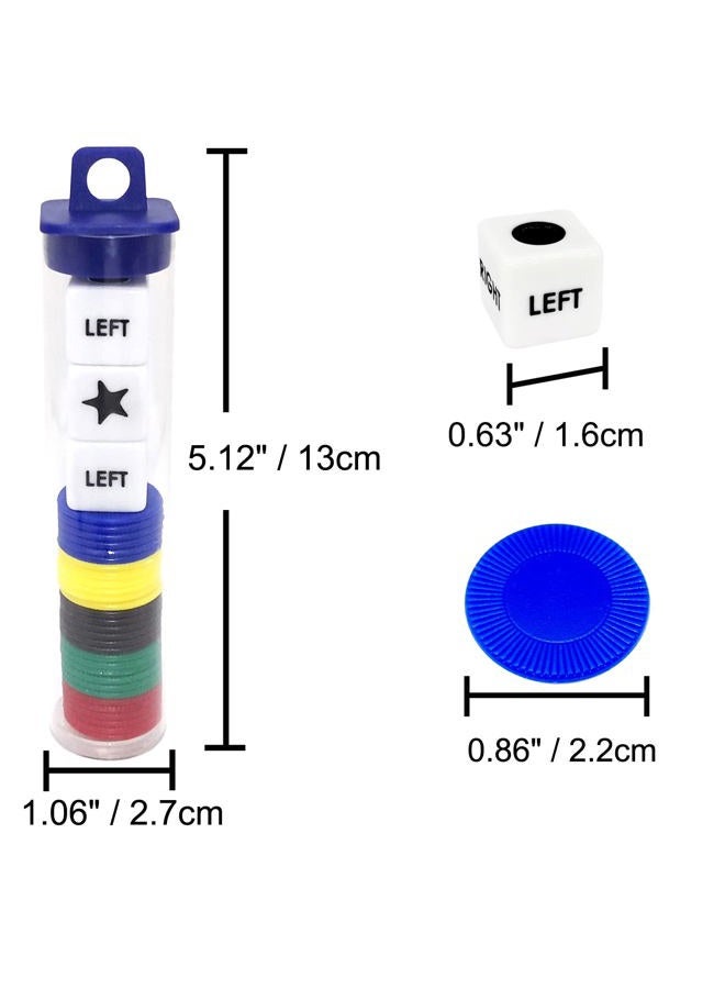 Ahoper Left Right Center Dice Game Prime Set Bundle with 3 Dices + 30 Chips - (5 Pack). Round Tube Storage is Very Convenient for Travel. Easy to Store, Carry Around. - Image 5