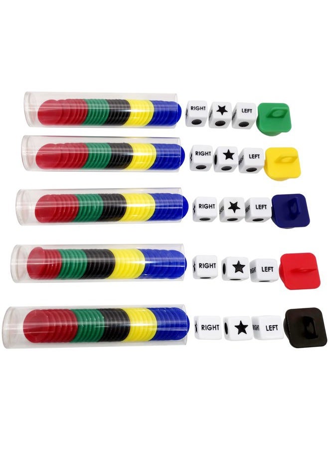 Ahoper Left Right Center Dice Game Prime Set Bundle with 3 Dices + 30 Chips - (5 Pack). Round Tube Storage is Very Convenient for Travel. Easy to Store, Carry Around. - Image 4