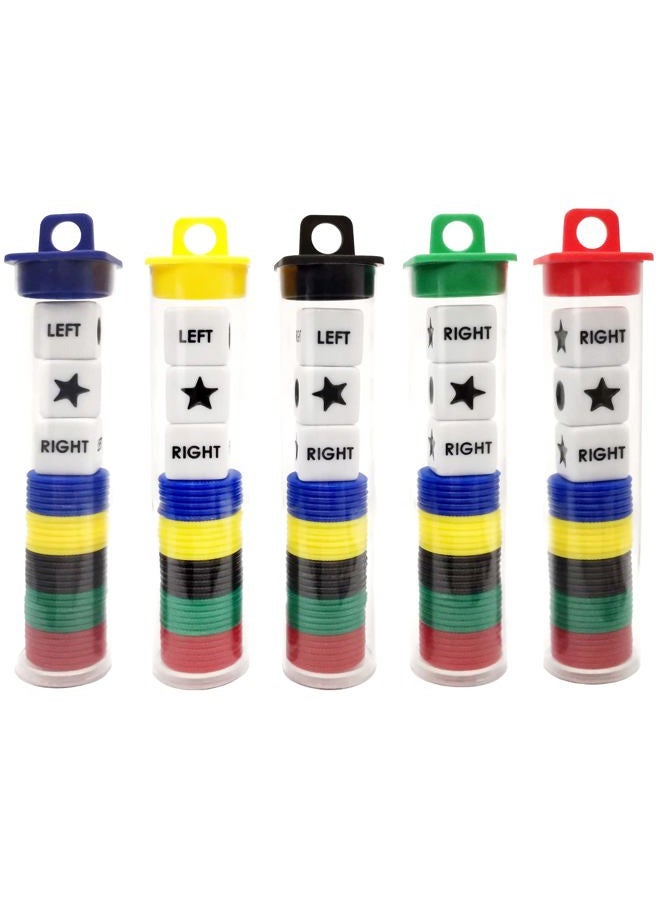 Ahoper Left Right Center Dice Game Prime Set Bundle with 3 Dices + 30 Chips - (5 Pack). Round Tube Storage is Very Convenient for Travel. Easy to Store, Carry Around. - Image 1