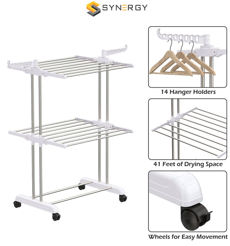 Synergy - Premium Heavy Duty Stainless Steel Clothes Drying Stand | Cloth Dryer Stand | Cloth Stand for Drying Clothes Foldable | Cloth Hanging Stand | Cloth Drying Stand (2-Tier) White - SY-CS21-L2 - Image 3