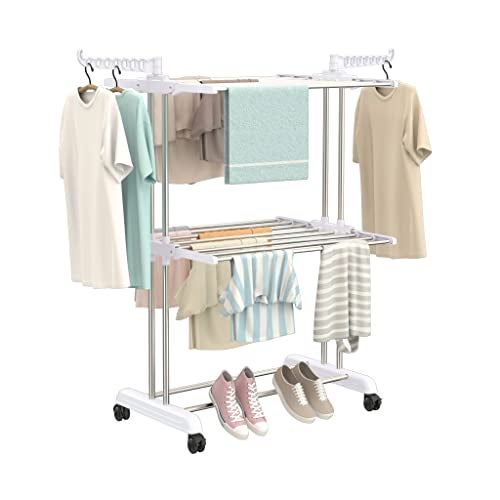 Synergy - Premium Heavy Duty Stainless Steel Clothes Drying Stand | Cloth Dryer Stand | Cloth Stand for Drying Clothes Foldable | Cloth Hanging Stand | Cloth Drying Stand (2-Tier) White - SY-CS21-L2 - Image 1