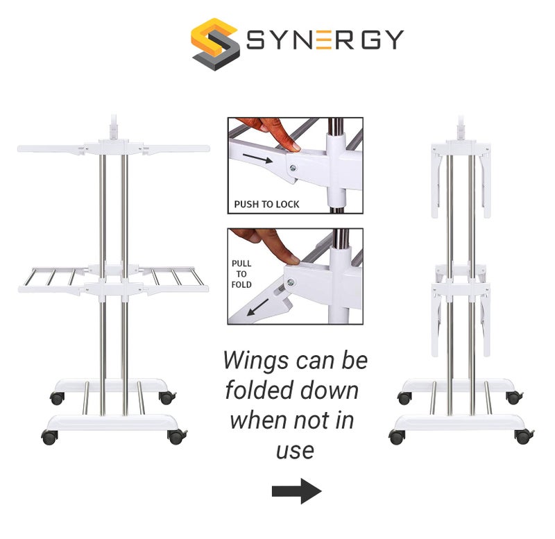 Synergy - Premium Heavy Duty Stainless Steel Clothes Drying Stand | Cloth Dryer Stand | Cloth Stand for Drying Clothes Foldable | Cloth Hanging Stand | Cloth Drying Stand (2-Tier) White - SY-CS21-L2 - Image 4