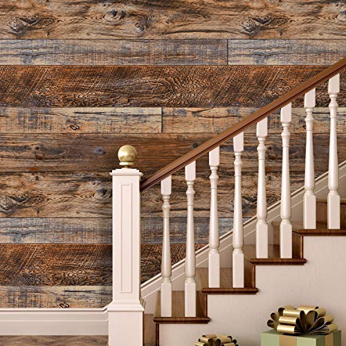 WENMER 11.8" x 118" Brown Wood Peel and Stick Wallpaper Shiplap Self Adhesive Wallpaper Wood Plank Wall Paper for Cabinet Countertop Shelf Drawer Wall Door - Image 3