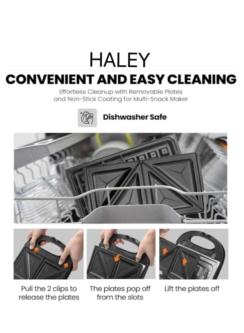 Haley صانعة الساندويتشات Wtrtr HALEY، صانعة وجبات خفيفة متعددة 8 في 1، ساندويتشات قابلة للفصل، شواية، أطباق صنع الوافل مع طلاء الباكليت، ضمان لمدة عام (8 في 1)  - Image 4