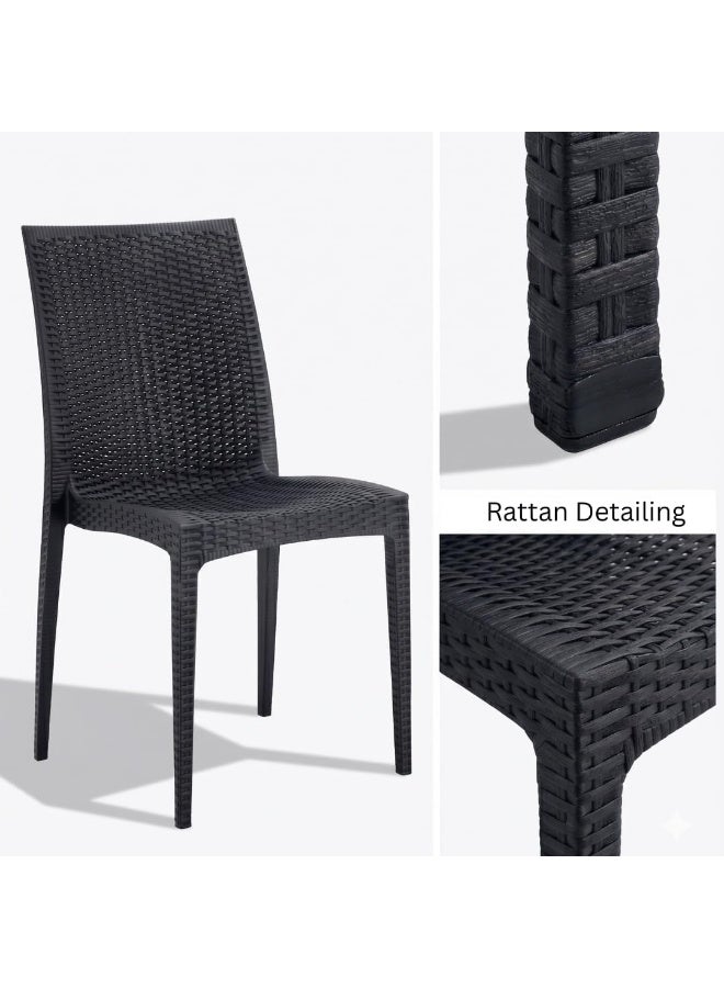 Marcolo Modern Rattan Dining Chair, Outdoor & Indoor Wicker Chair, Lightweight Patio Seating Chair for Home, Balcony & Cafe (Black) - Image 3
