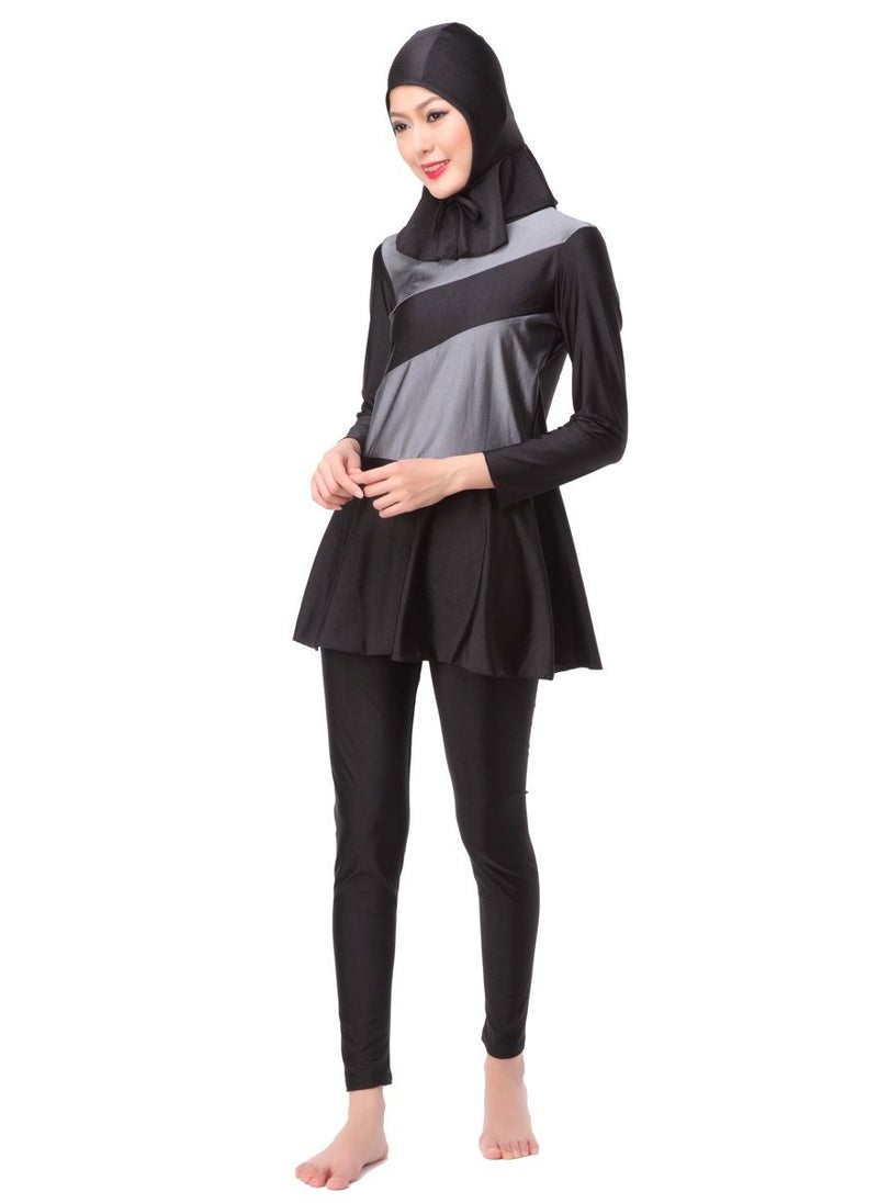 Loquat - Muslim Conservative Long Sleeve Islamic Swimsuit Swimwear Burkinis Set Black - Image 1