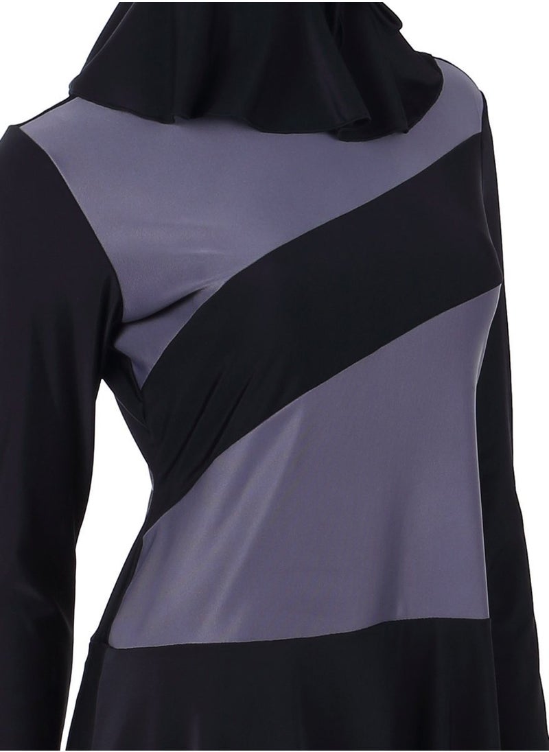 Loquat - Muslim Conservative Long Sleeve Islamic Swimsuit Swimwear Burkinis Set Black - Image 1