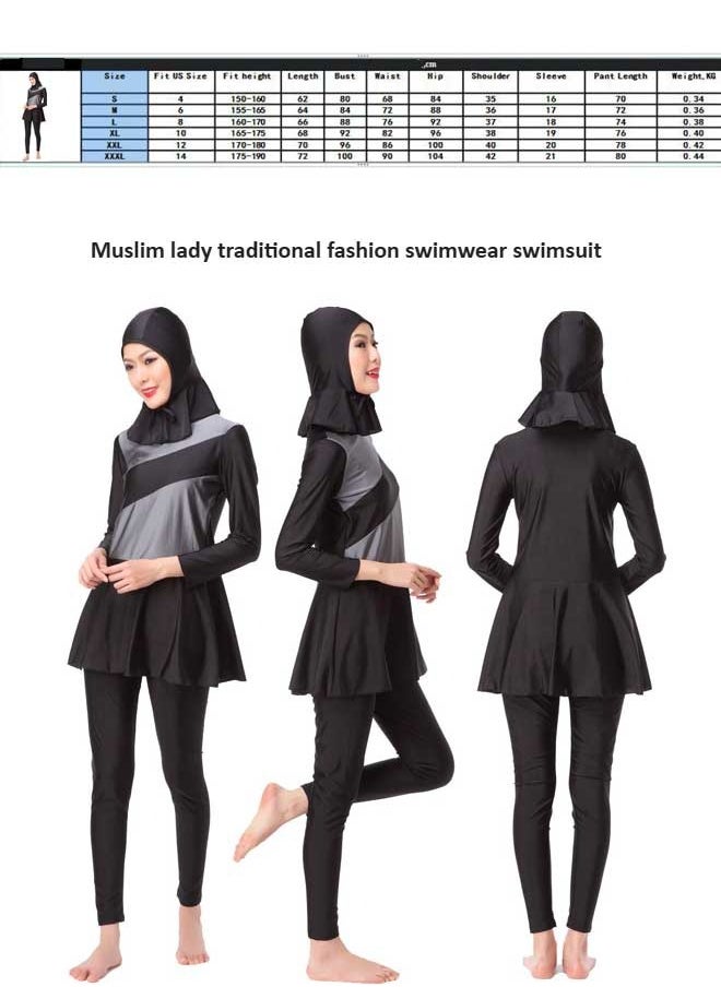 Loquat - Muslim Conservative Long Sleeve Islamic Swimsuit Swimwear Burkinis Set Black - Image 1