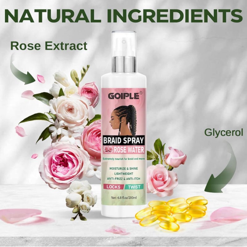 Goiple Braid Spray Rose Mint for Dreads Dreadlocks - Braids Locks Sprays Rose Water Braiding Spray for Locs Dull Shine & Lightweight - Loc Moisturizer for Box Braids Rosemary Oil for Hair Growth Hair Bonnet - Image 2