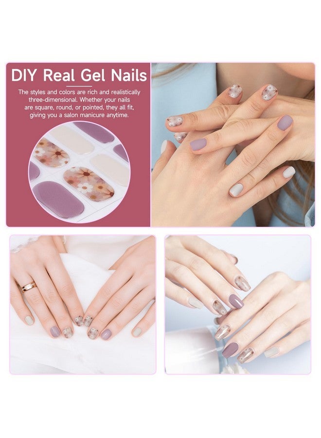 دوكاسو 28 قطعة من شرائط أظافر الجل شبه المعالجة، مجموعة ملصقات أظافر جل تعمل مع أي مصابيح أظافر فوق بنفسجية، أغطية أظافر جل طويلة الأمد للفتيات والنساء، تتضمن وسادات تحضير ومبرد أظافر وعصا خشبية (زهرة أرجوانية) - Image 2