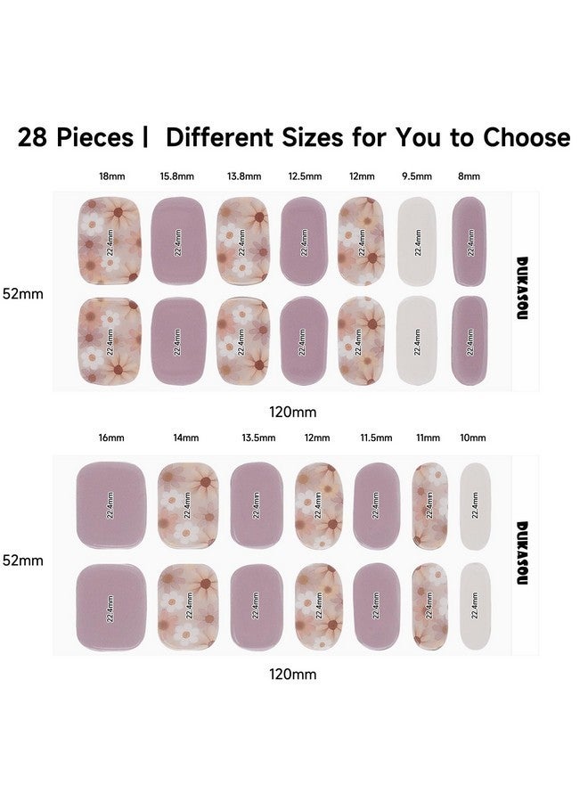 دوكاسو 28 قطعة من شرائط أظافر الجل شبه المعالجة، مجموعة ملصقات أظافر جل تعمل مع أي مصابيح أظافر فوق بنفسجية، أغطية أظافر جل طويلة الأمد للفتيات والنساء، تتضمن وسادات تحضير ومبرد أظافر وعصا خشبية (زهرة أرجوانية) - Image 5