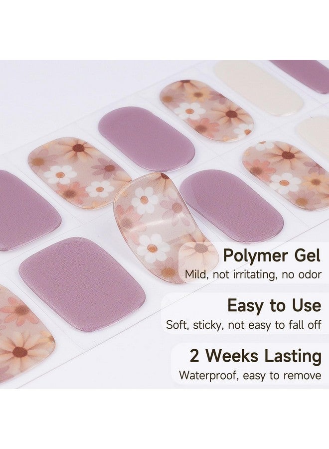 دوكاسو 28 قطعة من شرائط أظافر الجل شبه المعالجة، مجموعة ملصقات أظافر جل تعمل مع أي مصابيح أظافر فوق بنفسجية، أغطية أظافر جل طويلة الأمد للفتيات والنساء، تتضمن وسادات تحضير ومبرد أظافر وعصا خشبية (زهرة أرجوانية) - Image 3