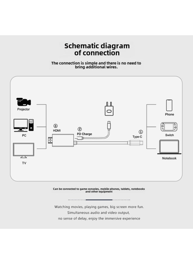 نيوترل محول شاشة نينتندو سويتش للهاتف المحمول والتلفزيون - كابل شاشة متطابقة من نوع سي إلى إتش دي إم آي بدقة 4K - Image 3