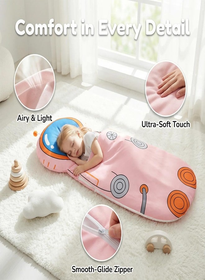 LUFEEMGA 3in1 Kids Sleeping Bag, Toddler Nap Mat with Pillow & Backpack Strap, Foldable Astronaut Sleep Pod for Preschool Daycare Camping Travel, Pink Sleep Sack for Girls Boys - Image 5