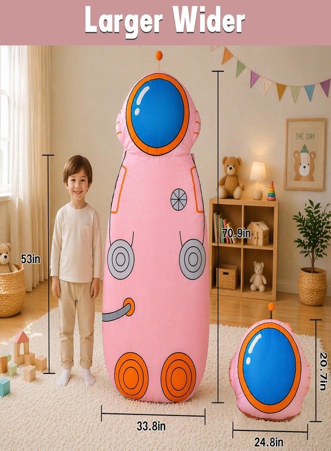 LUFEEMGA 3in1 Kids Sleeping Bag, Toddler Nap Mat with Pillow & Backpack Strap, Foldable Astronaut Sleep Pod for Preschool Daycare Camping Travel, Pink Sleep Sack for Girls Boys - Image 2