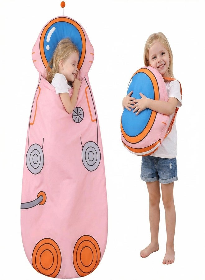 LUFEEMGA 3in1 Kids Sleeping Bag, Toddler Nap Mat with Pillow & Backpack Strap, Foldable Astronaut Sleep Pod for Preschool Daycare Camping Travel, Pink Sleep Sack for Girls Boys - Image 1