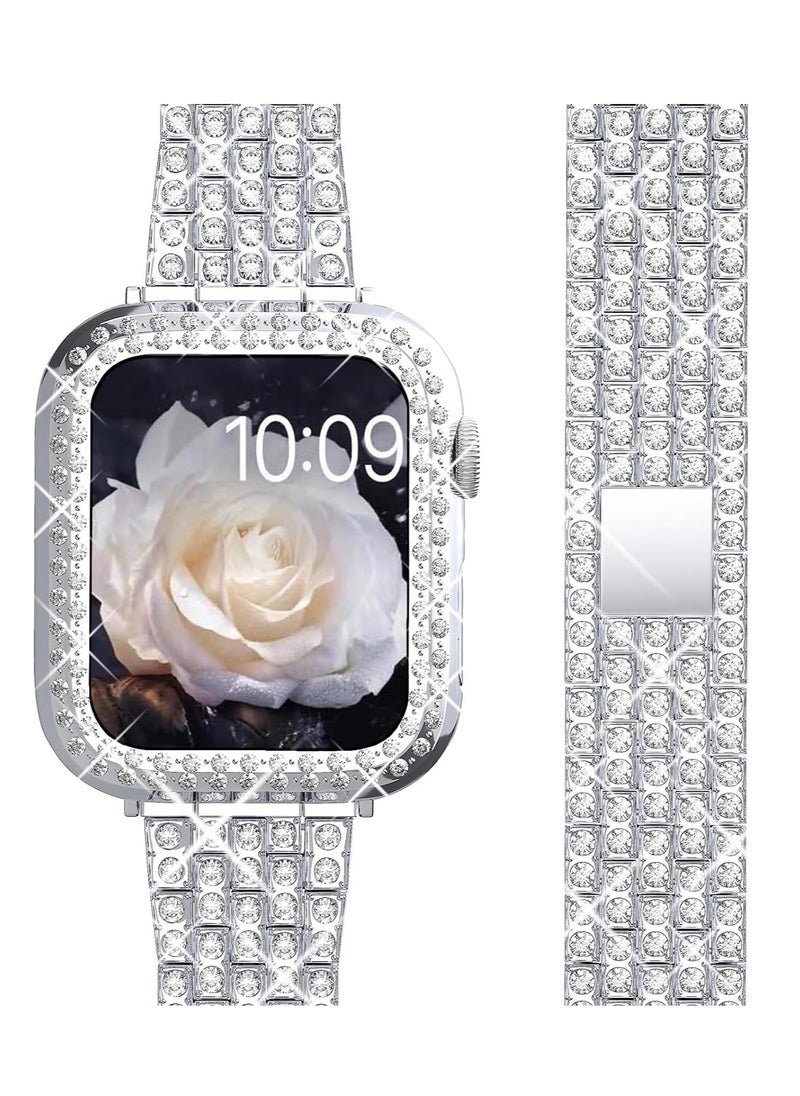 KASTWAVE - Band Compatible for Apple Watch 38mm Series 3/2/1, Diamond Rhinestone Case, Women Bling Band Stainless Steel Metal Bracelet, Clasp Replacement Bands for iWatch, Silver, 38mm - Image 1